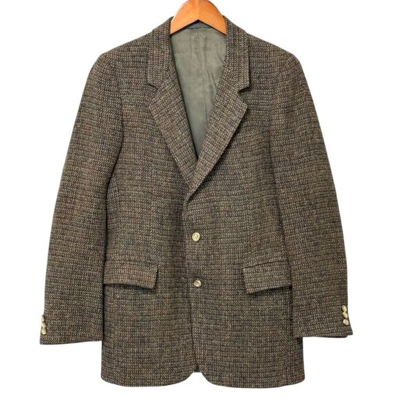 Vintage Harris Tweed Wool Sport Coat Blazer 2-Button Brown Blue Mens Size 38R/S? - Picture 1 of 16